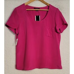 LOUBEN Blouse Top 100% Silk Sz 10 NEW Pink Short Sleeve V Neck USA Pullover 1113